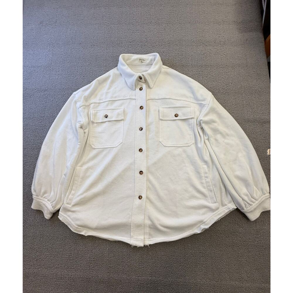 POL Women's Size Medium White Button-Up Shacket Jacket